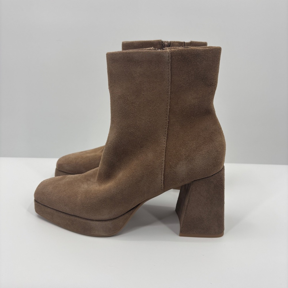 Dolce Vita Brown Suede Platform Square Toe Zip Block Heel Ankle Boots Womens 9M - Picture 4 of 7